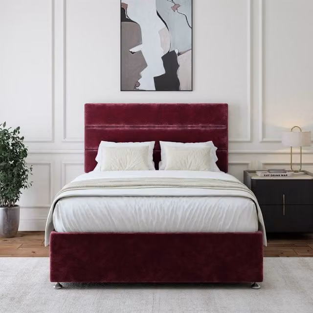 Bedmaster Upholstered Divan Base and Headboard with Drawers in Purple Velvet, W/D/H: 90 x 190 x 38 cm