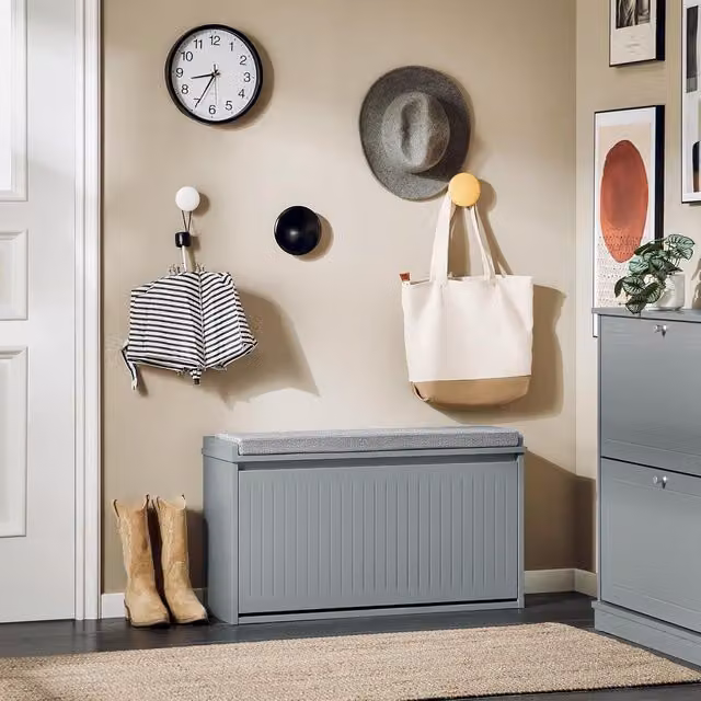 SoBuy Grey Shoe Storage Bench with Fabric Cushion and Flip Drawer, Width: 80 cm