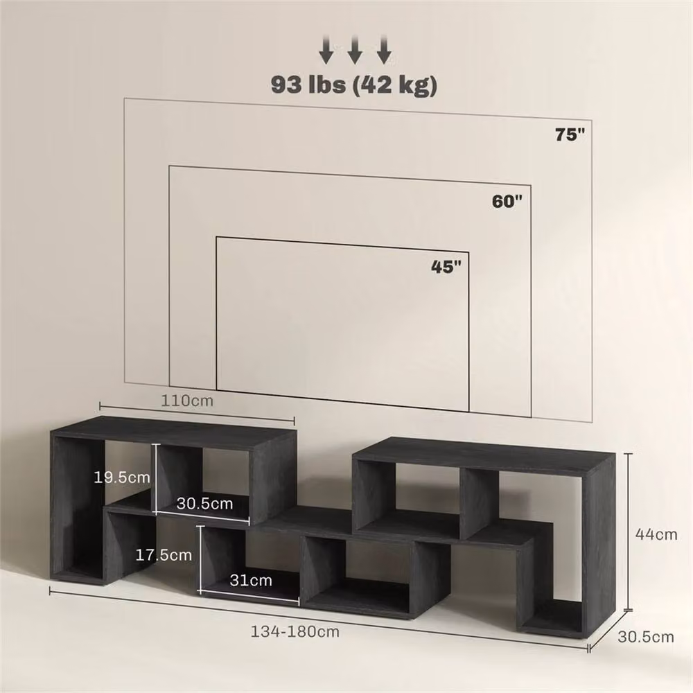 Nordara Black Modern MDF TV Unit for TVs up to 75 Inches, W/D/H: 180 x 45 x 30.5 cm – 2