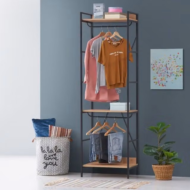 Timber Art Design Dual Hanging Open Wardrobe in Riviera Oak Brown