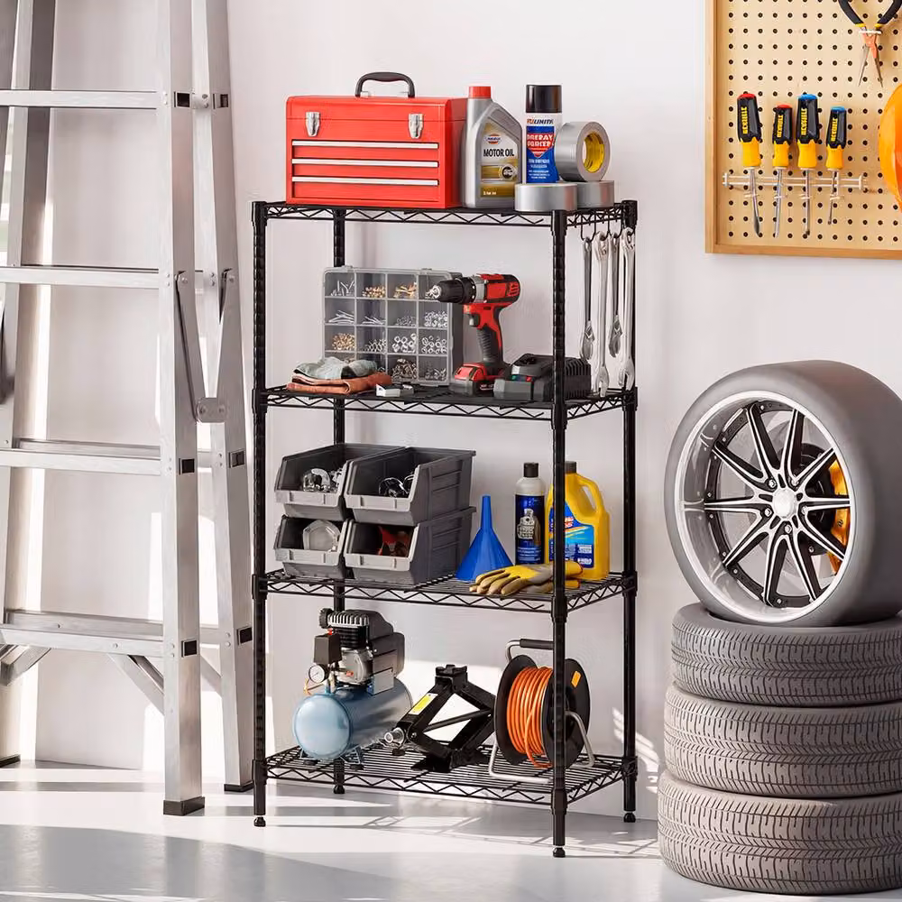 Costway 4-Tier Adjustable Metal Wire Shelving Unit in Black – 4