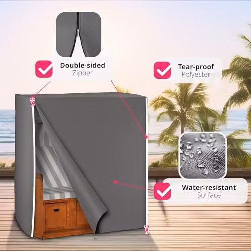 tectake Weatherproof Grey Beach Chair Cover, W/D/H: 120 x 80 x 145 cm – 4