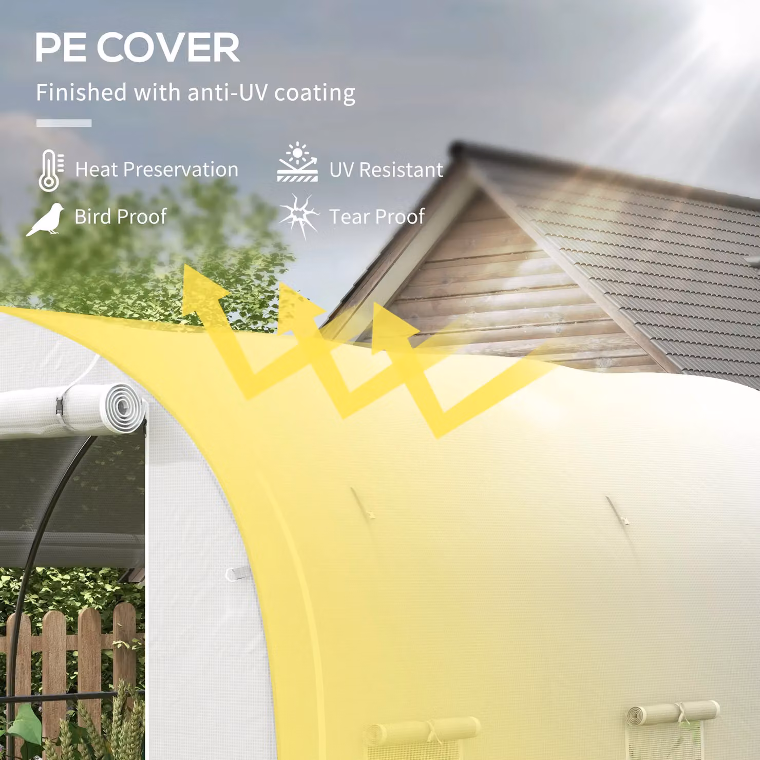 Outsunny White Polytunnel Greenhouse with Galvanised Steel and Plastic Frame, featuring Windows and Roller Door, W/D/H: 5.8 x 2.96 x 2.0 m – 3