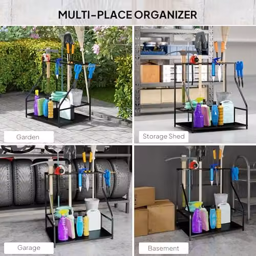 Outsunny 3-Tier Black Metal Garden Tool Storage Rack with 11 Hooks, W/D/H: 73 x 53 x 53 cm – 5