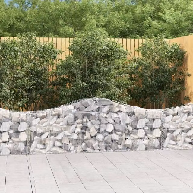 Berkfield Home Arched Gabion Baskets, 6 Piece Set, Silver Galvanised Steel, W: 200 cm, D: 30 cm, H: 60-80 cm