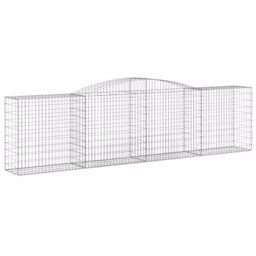 vidaXL Arched Gabion Baskets, 5 Pieces, Galvanised Steel, Silver, W: 400 cm, D: 50 cm, H: 100/120 cm