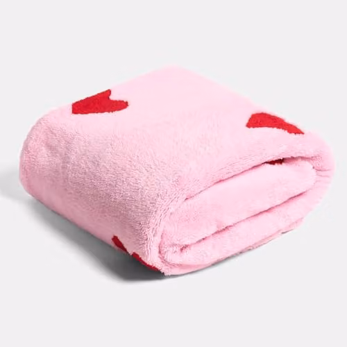 OHS Tufted Hearts Fleece Throw Blanket, Pink and Red, W/D/H: 130 x 160 cm – 1
