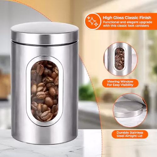 Innoteck 3 Piece Stainless Steel Kitchen Canister Set in Silver – 3