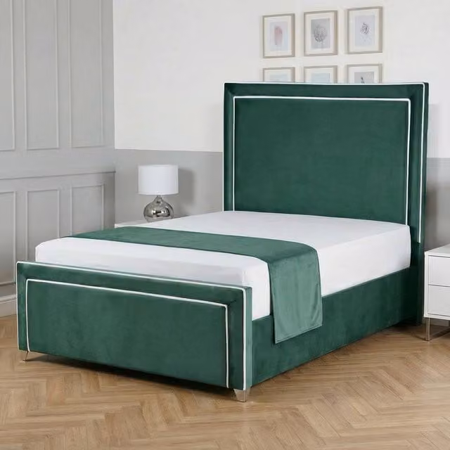 Living Comfort Bedz Verona Green Velvet Upholstered Gas Lift Storage Bed Frame with 48 Inch Headboard, Size: Small Double (120 x 200 cm)
