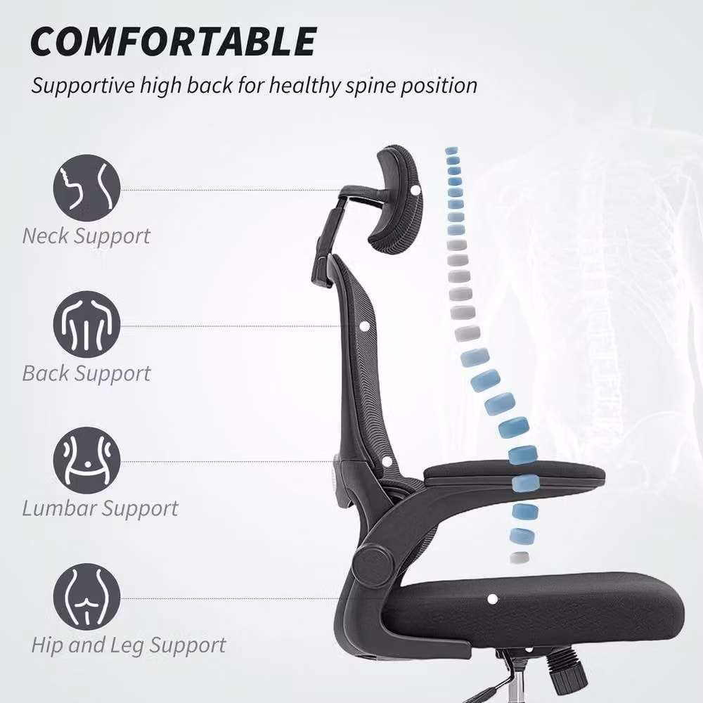KORVIXA Black Ergonomic Mesh Office Chair with Adjustable Headrest, Armrests and Castors for Home Office – 4