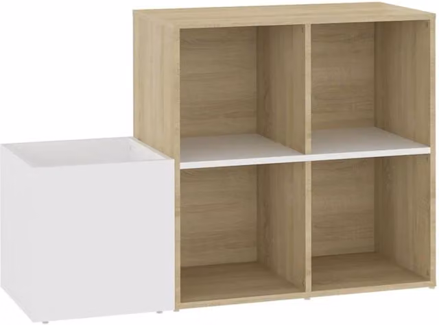 Berkfield Home Hall Shoe Cabinet in White and Beige Sonoma Oak, W: 105 cm, D: 35.5 cm, H: 70 cm – 1
