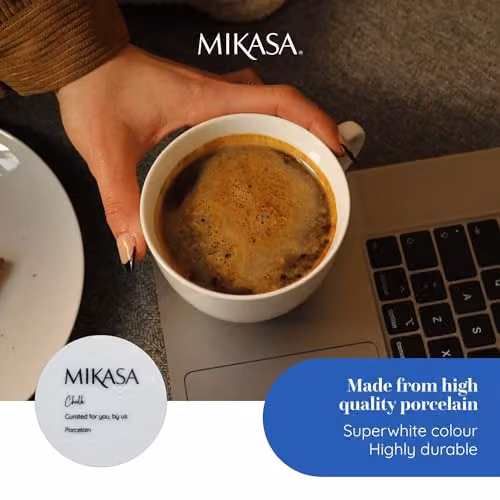 Mikasa Chalk Porcelain Cappuccino Cup and Saucer Set, 2 Pieces, White, 310ml – 4