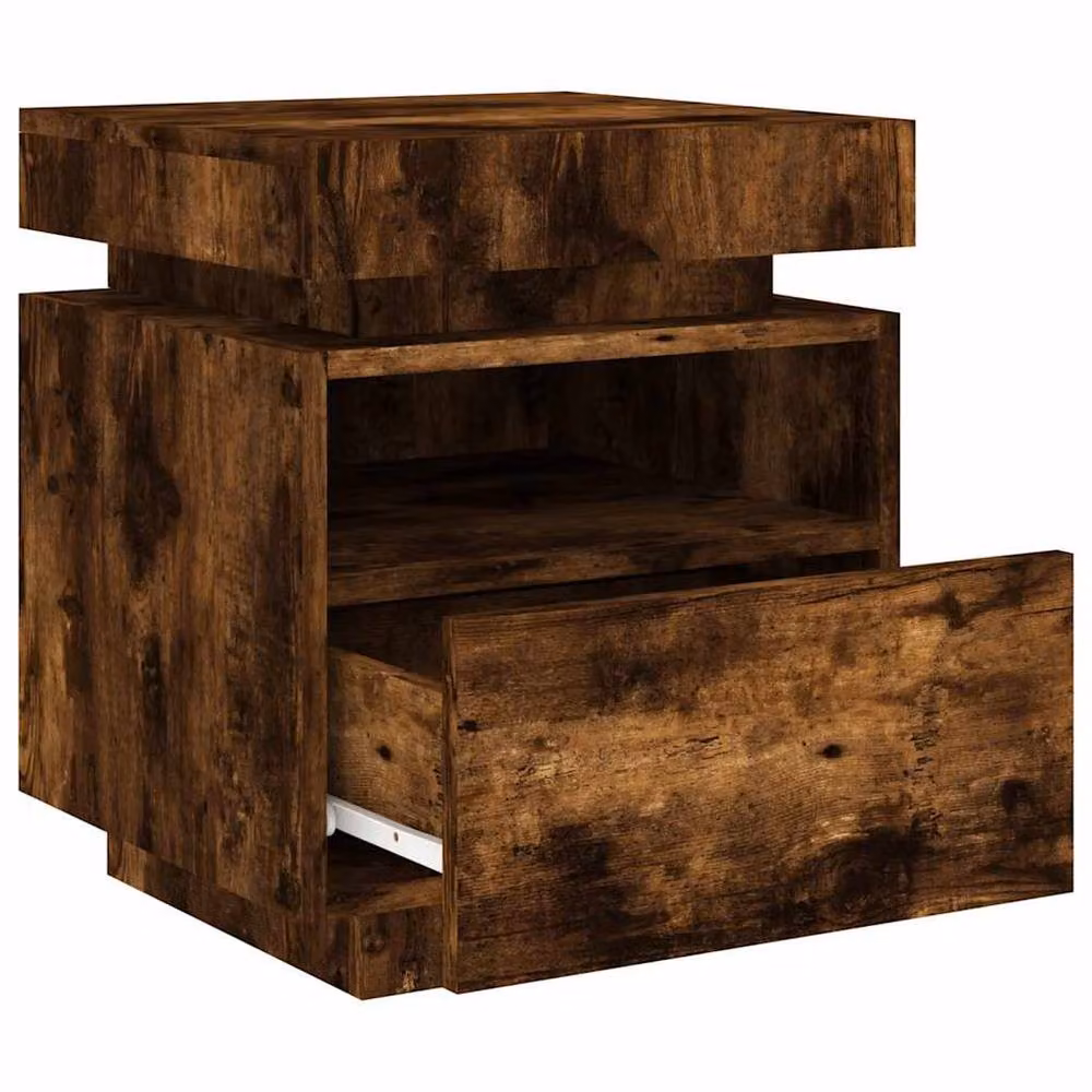 Berkfield Home Set of 2 Smoked Oak Bedside Cabinets with Integrated LED Lights, Brown, W/D/H: 40 x 39 x 48.5 cm – 5