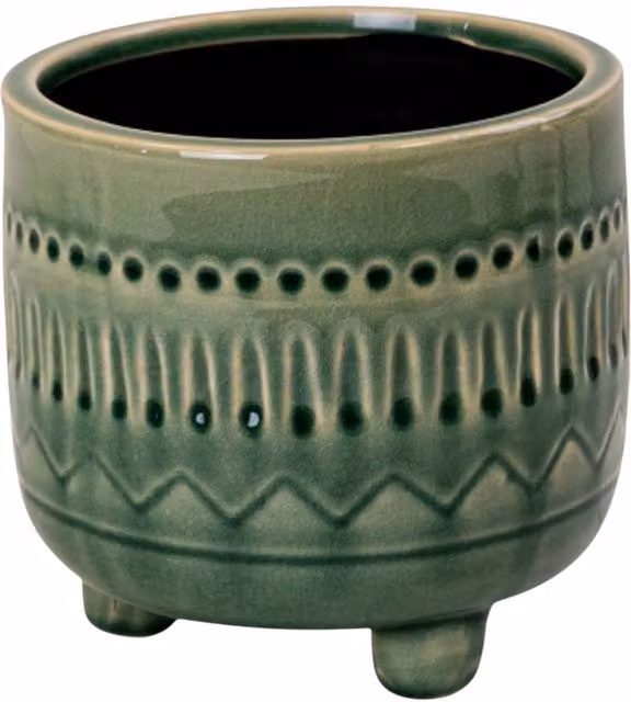 Four Candle Green Glazed Ceramic Planter Pot