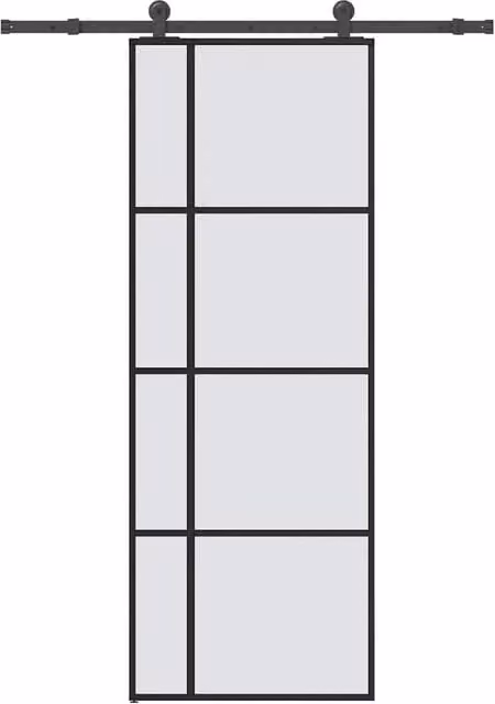 Berkfield Home Modern Sliding Door with Hardware Set, Black ESG Glass and Aluminium, W: 76 cm, H: 205 cm – 1