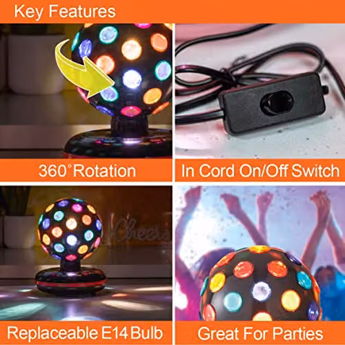Global Gizmos 45830 Rotating LED Disco Ball with Multi-Colour Lights, Black – 3