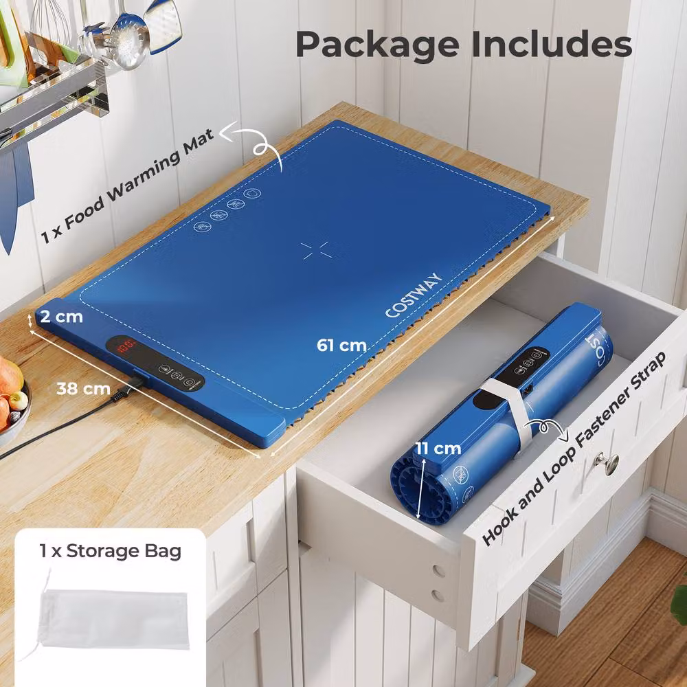 Costway 260W Electric Food Warming Mat, Rollable and Portable Silicone Warming Tray in Blue – 2