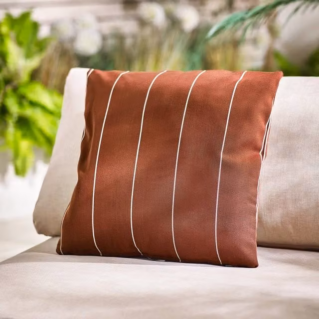 FurnitureboxUK Pair of Brown Striped Square Outdoor Polyester Cushions, W: 43 cm x D: 43 cm