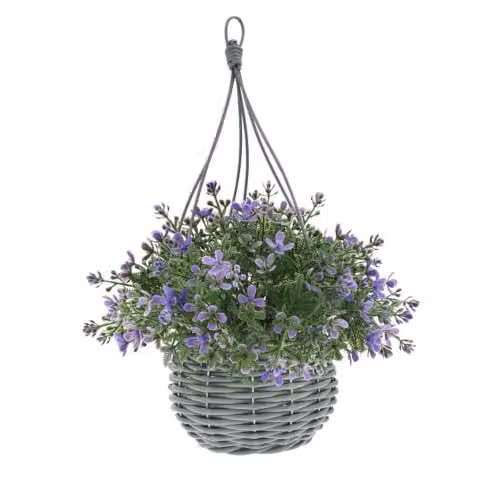Ark Mat UV Resistant Artificial Floral Hanging Basket in Purple, 34cm – 1