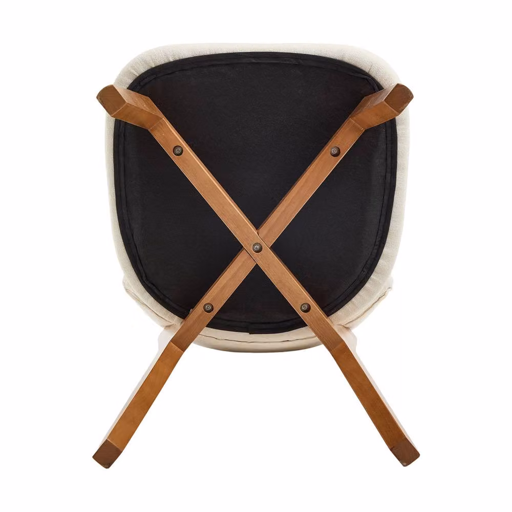 Direct Wicker Set of 2 Mid-Century Linen Dining Chairs with Solid Rubberwood Frame in Light Beige – 4