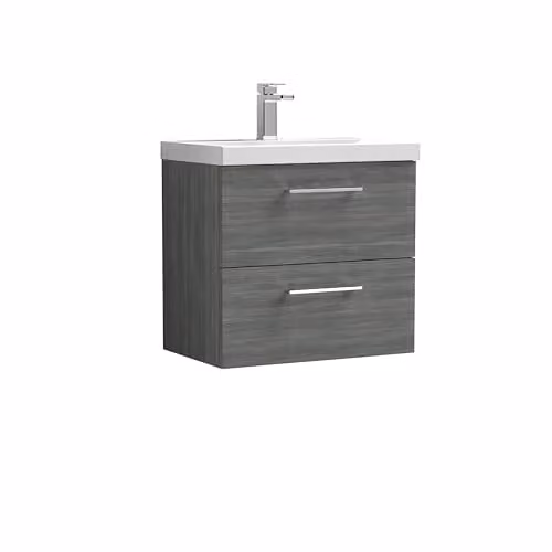 Balterley Level Contemporary Wall Hung 2-Drawer Bathroom Vanity and Thin-Edge Basin, Anthracite, W: 60 cm, D: 39.5 cm, H: 58.9 cm