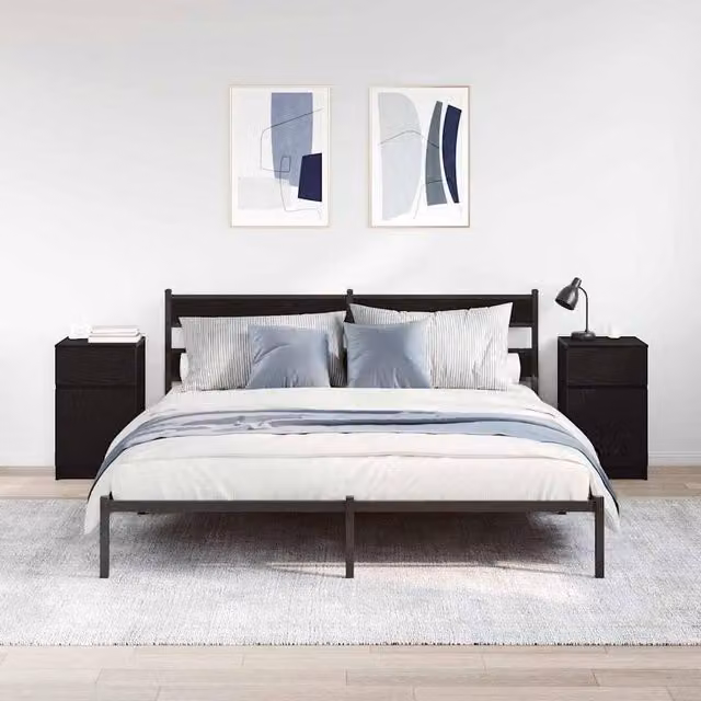 Berkfield Home Set of 2 Durable Black Bedside Cabinets, W/D/H: 39 x 35 x 65 cm – 1