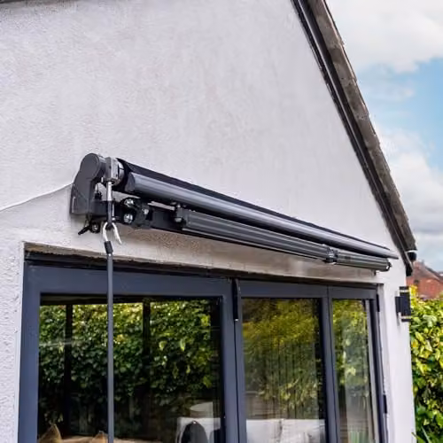 Jack Stonehouse Retractable Electric Awning with LED Lights and Remote Control, Black, W: 3 m, D: 2.5 m – 5
