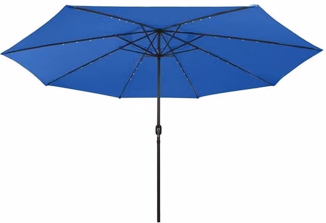Berkfield Home Outdoor Parasol with LED Lights and Metal Pole, Azure Blue, Diameter: 400 cm