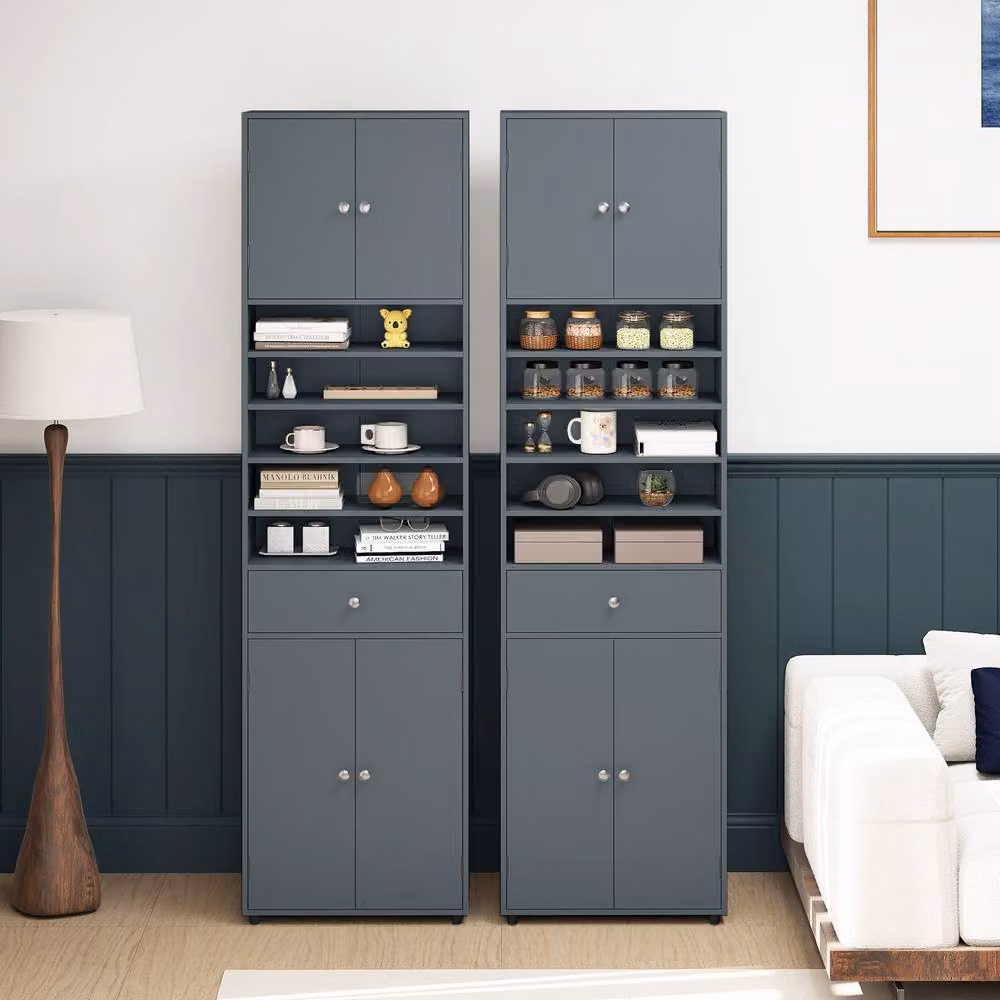 Costway Grey Tall Kitchen Buffet Pantry Storage Cabinet with Drawer and Hinged Doors – 4
