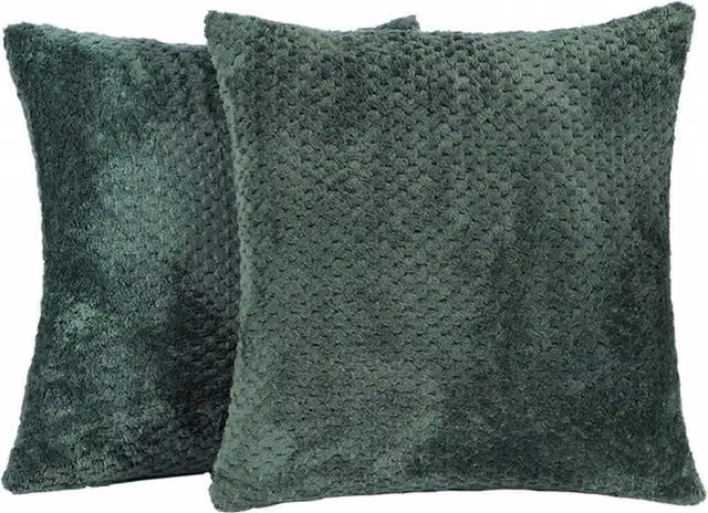 Brentfords Pack of 2 Square Waffle Fleece Cushion Covers in Green