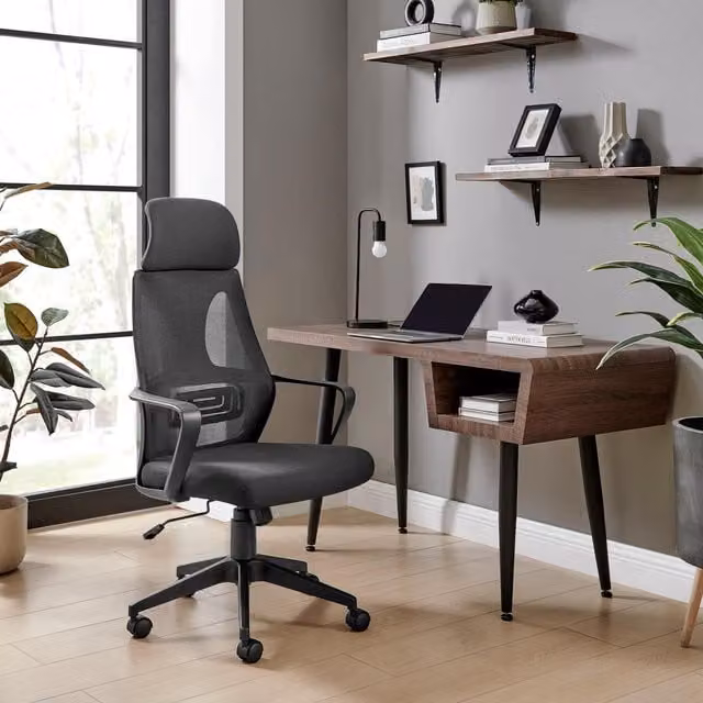 FurnitureboxUK Ubico Ergonomic Black Mesh and Fabric Swivel Office Chair with Headrest and Armrests – 1