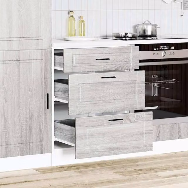 Berkfield Home Kitchen Base Cabinet in Porto Grey Sonoma Engineered Wood, H 81.5 x W 60.0 x D 46.0 cm – 1