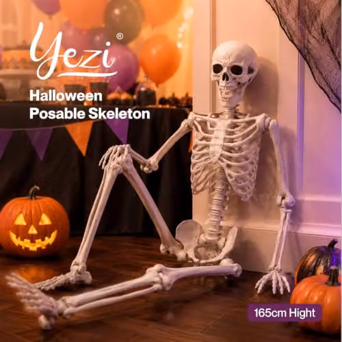 Yezi Halloween Life Size Poseable Skeleton in White, Height: 165 cm – 6