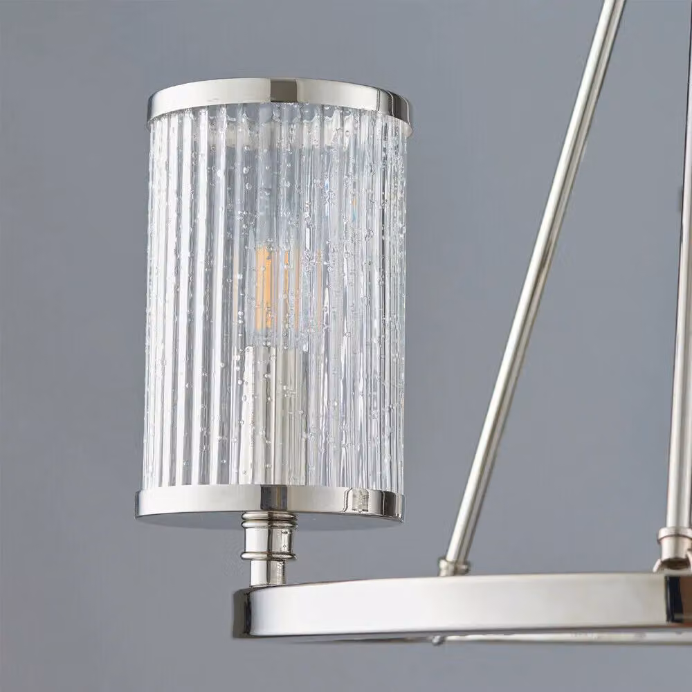 Loops 3 Light Chandelier Pendant with Silver Metal and Transparent Ribbed Glass Shades – 2
