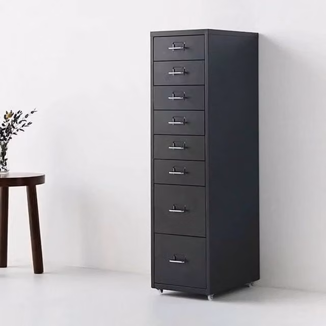 KORVIXA Black Lacquered Metal Storage Cabinet with Doors and Internal Drawers W/D/H: 100 x 100 x 100 cm