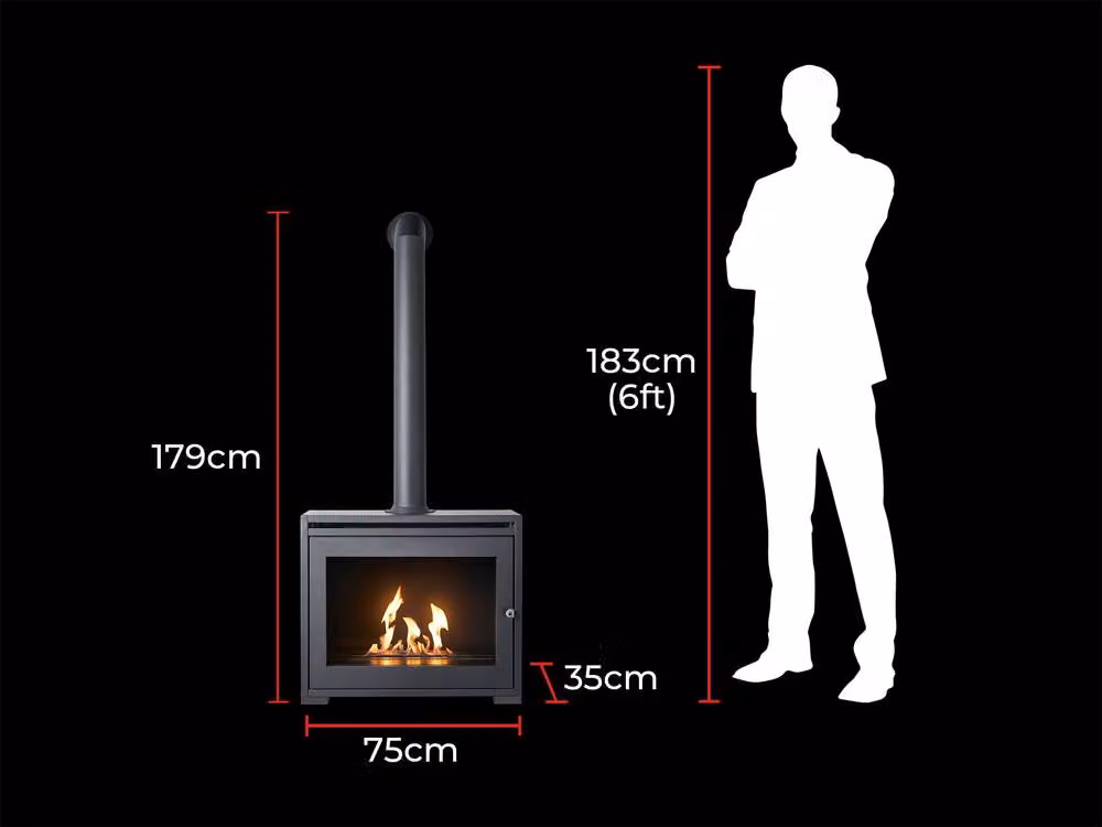 OKO S6 Bio Ethanol Stove in Grey with Extra Tall Angled Metal Stove Pipe – 4