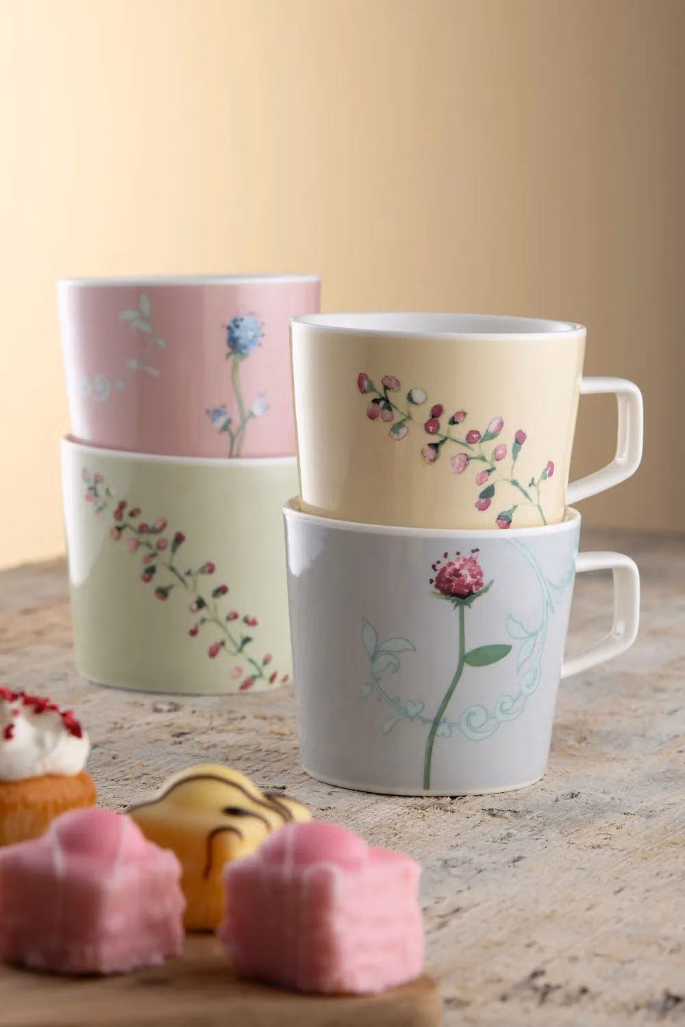 Aynsley Camille Pastel Bone China Floral Mugs, Set of 4, Green and Multicolour – 2