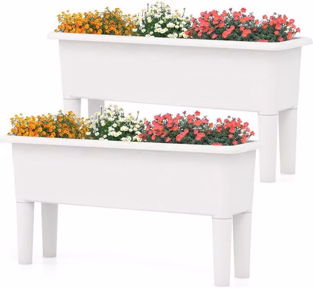 COSTWAY Height Adjustable Rolling Versatile Planter Box in White