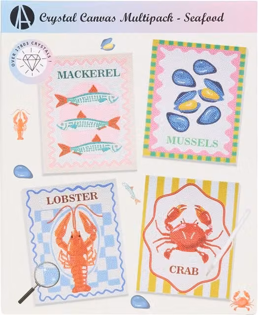 Art Studio Pack of 4 Multicolour Seafood Crystal Rectangular Textile Canvases