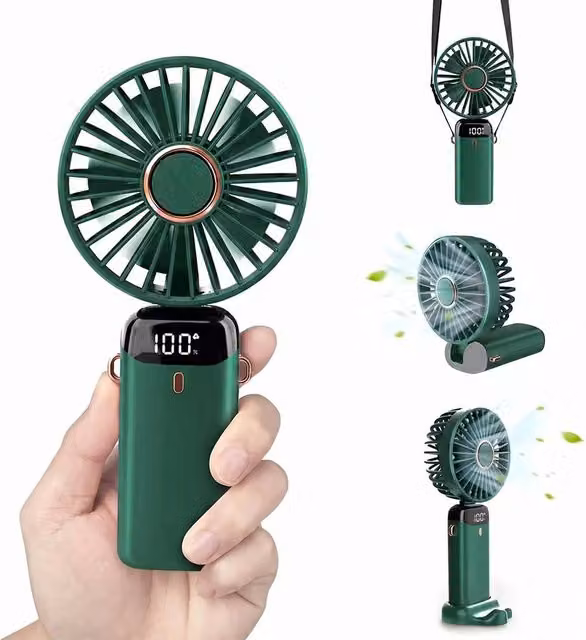 Dragodirect Handheld Mini USB Rechargeable Fan with 5 Speeds and Type C Charging in Green