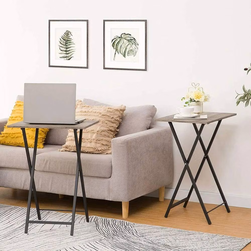 NESTLUNE Set of 2 Grey Folding Side Tables and TV Trays with Rectangular Matt Tops – 2