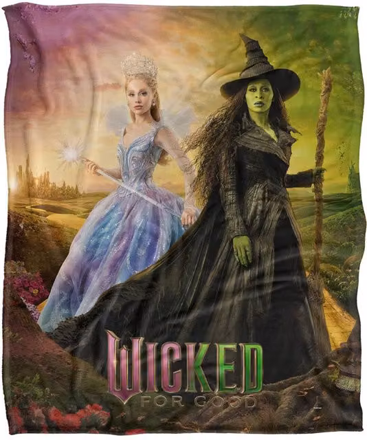 NBCU Wicked For Good Glinda and Elphaba Poster Throw Blanket, Multicolour, W: 152 cm, D: 127 cm