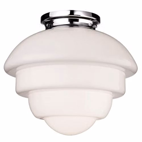 Firstlight Art Deco LED Ceiling Flush Fitting in Chrome with White Glass