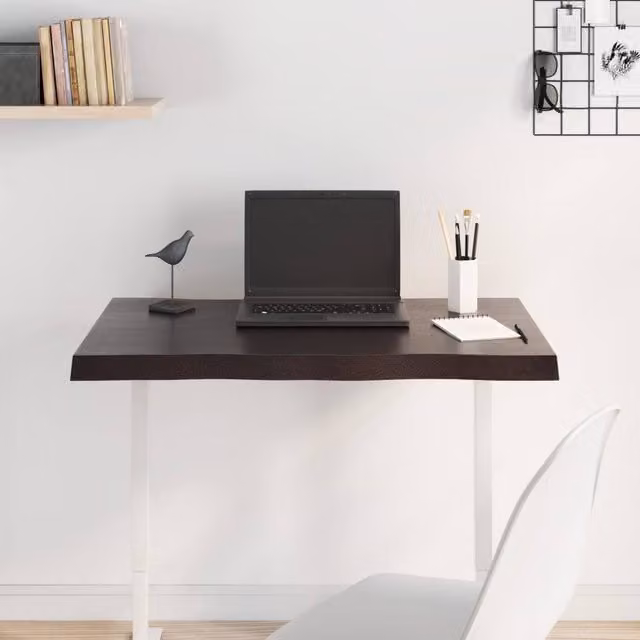 Berkfield Home Table Top Live Edge Solid Oak Wood in Dark Grey and Dark Brown, W: 80 cm, D: 60 cm, H: 2-4 cm