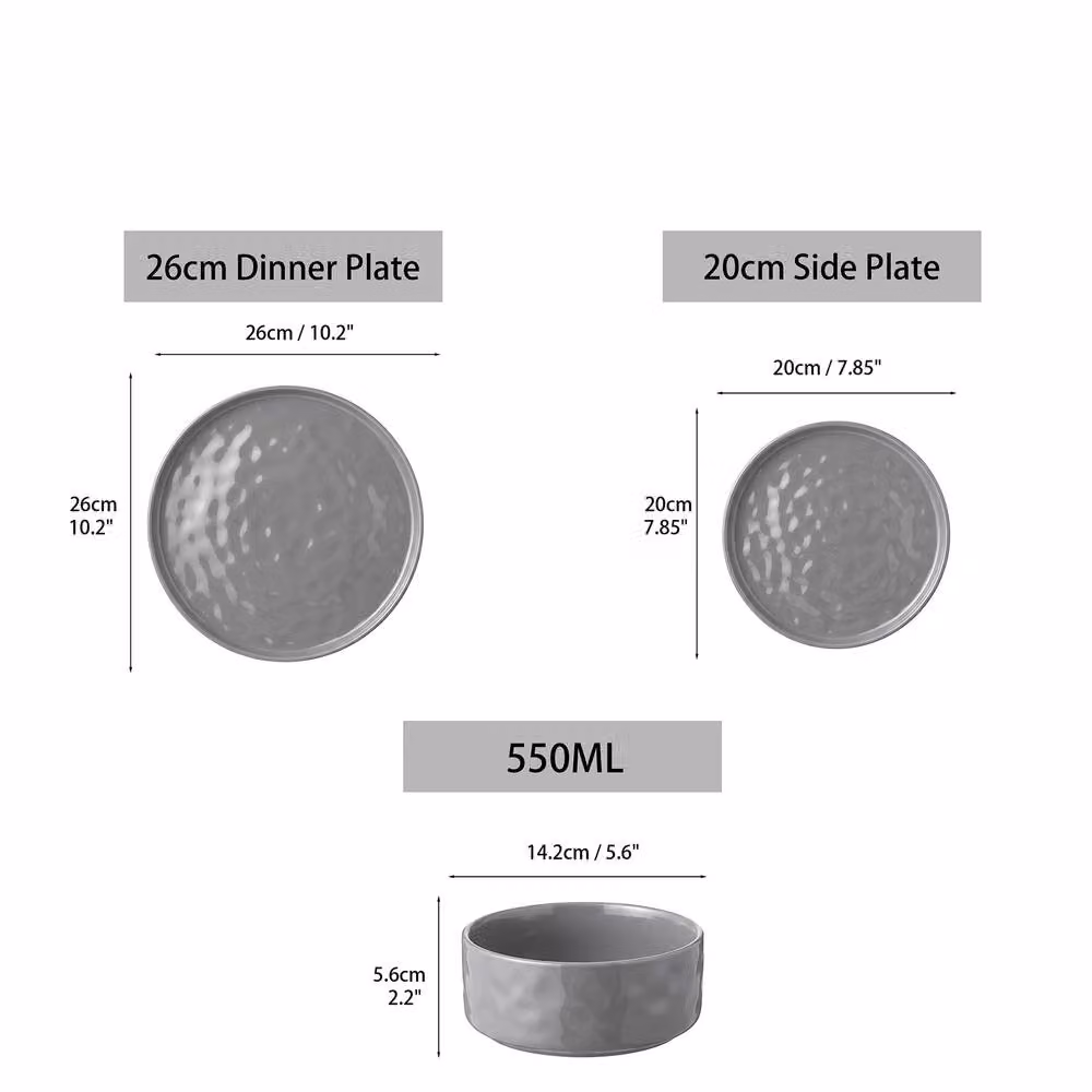 Simpa Artisan Hammered Grey Stoneware 18-Piece Dinner Set – 4