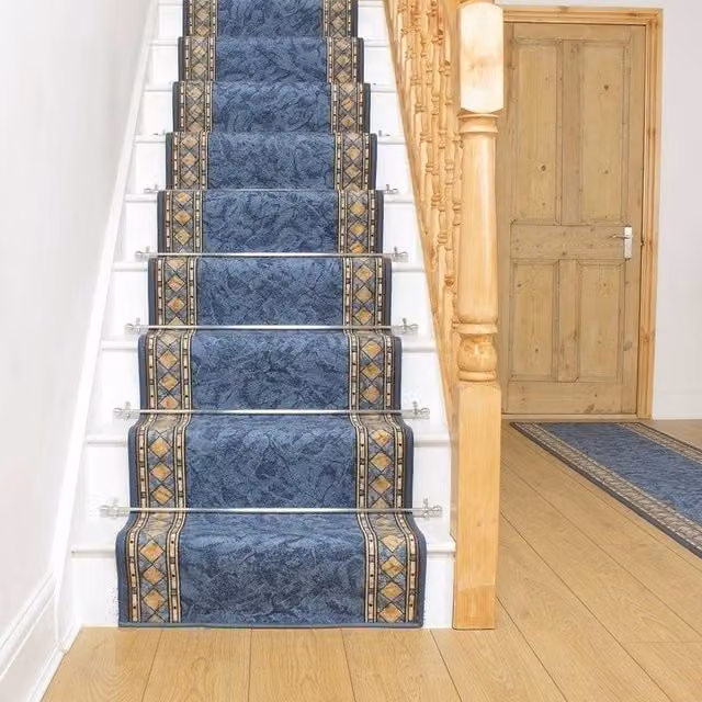 runrug Cheops Stair Runner Carpet, Blue, W: 66 cm, L: 480 cm – 1