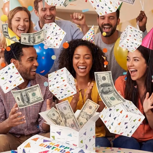 Livingandhome Happy Birthday Surprise Money Pop-up Gift Box in White