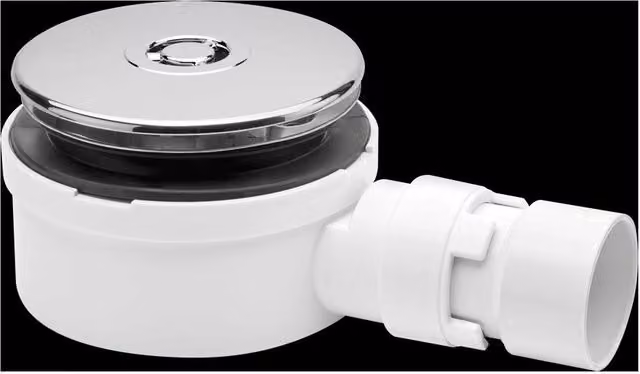 McAlpine Round Shallow Shower Trap in White and Silver with 90mm Seal and 1.5 inch Outlet, Height: 53 mm, Width: 90 mm