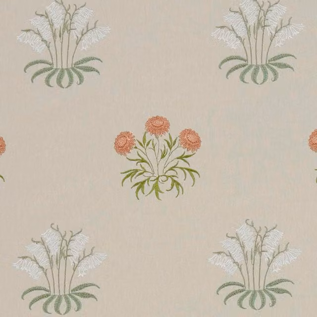 William Morris At Home Lily Flower Embroidered Floral Fabric in Green