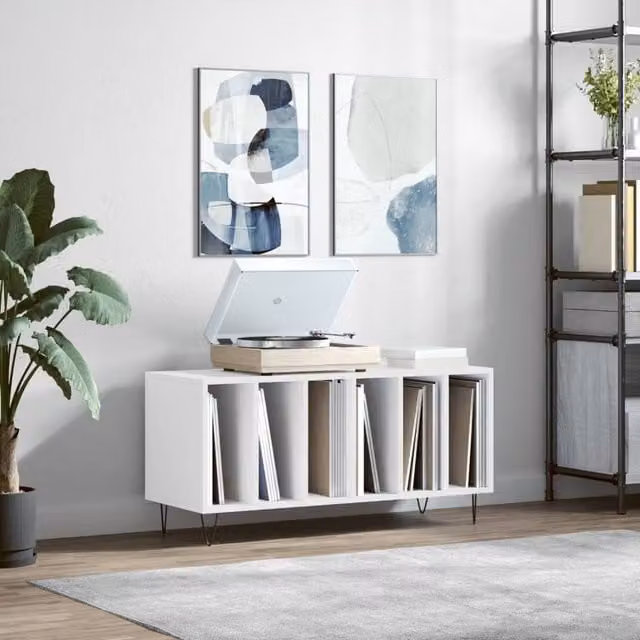 Berkfield Home Record Cabinet in White, W/D/H: 100 x 38 x 48 cm – 1